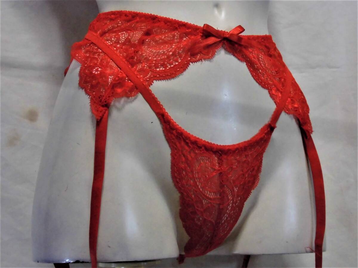 [ new goods unused ] bra [1/4 cup * open bust | wire equipped ]& shorts & garter belt & prompt decision : red stockings attaching ( size :M degree )