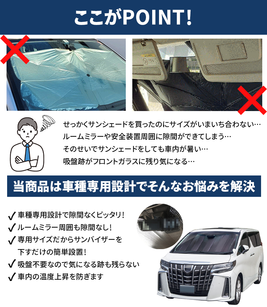 アルファード ヴェルファイア 30系 専用 フロントサンシェード サンシェード 車 車用 日除け 遮光 遮熱 車種専用 SA-253の画像2