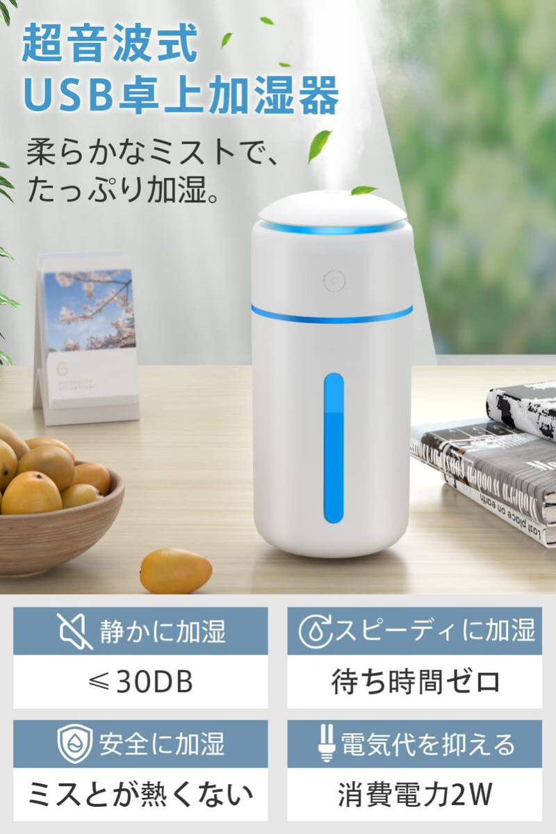 【訳あり】CASALOMAYA 加湿器 卓上 USB充電式 卓上加湿器 超音波式 350ML 除菌 次亜塩素酸水対応 省エネ 静音 7色LEDライトホワイト(H21)