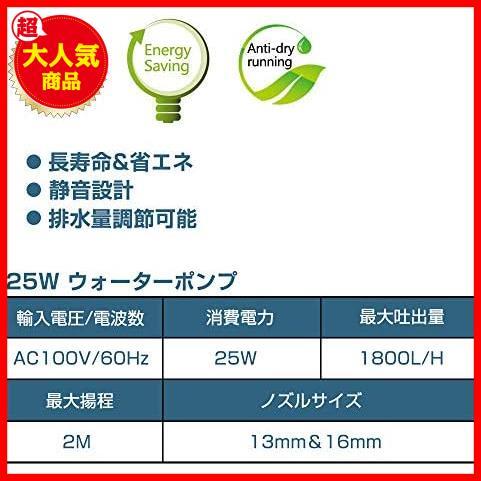 ★25W-1500L/H★ LNSTUDIO 水中ポンプ 底部入水式 循環ポンプ 吐出量1500L/H 最大揚程1.8M 水耕栽培ウォーターポンプ 水族館給水の画像5