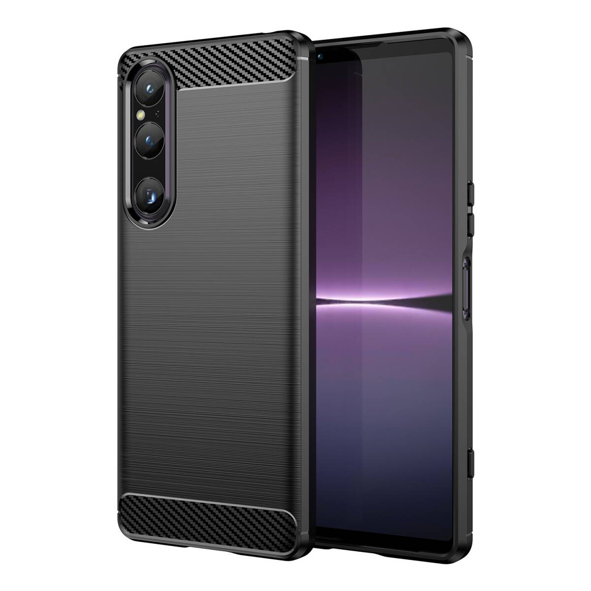 Xperia 10V ブラック スマホケース 上下炭素の画像2