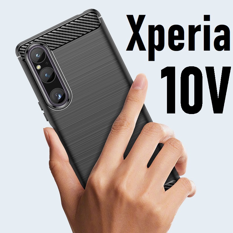 Xperia 10V ブラック スマホケース 上下炭素_画像1