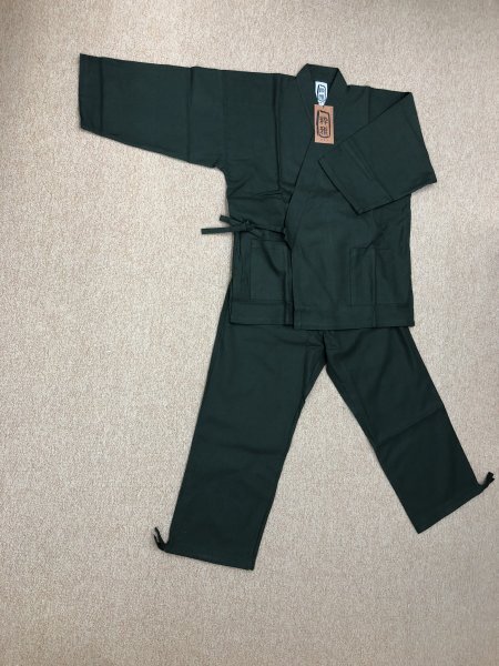 刺子織調作務衣［粋雅］深緑色 Sサイズ 格安アウトレット作務衣 上下セット