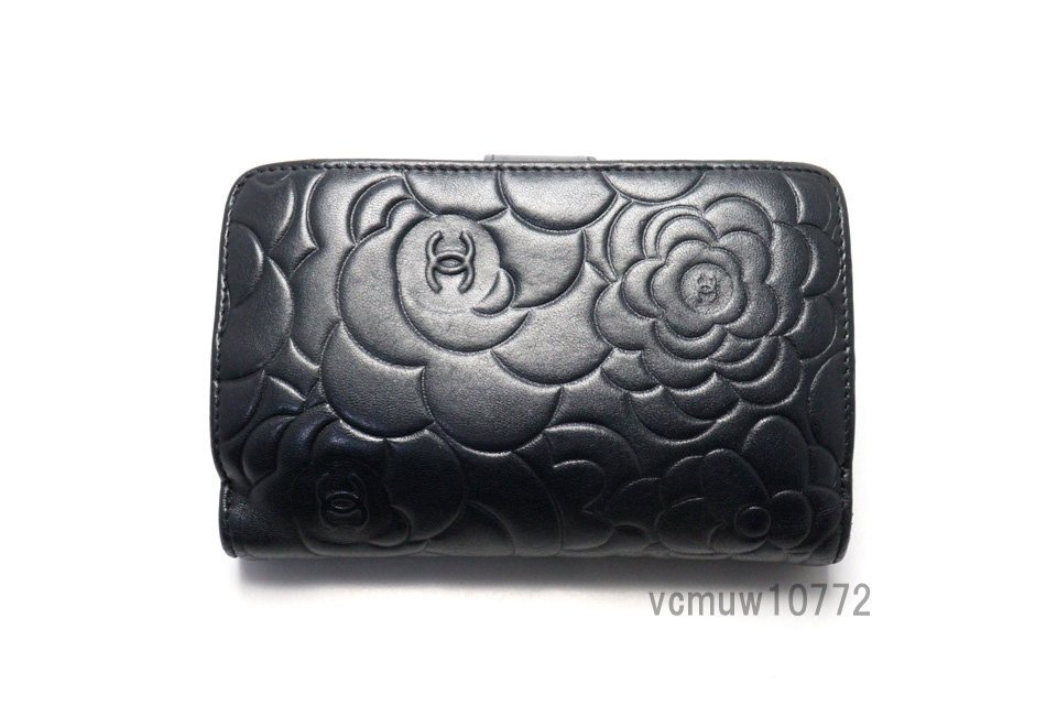 希少美中古■CHANEL 16番台 カメリア SV金具 レザー 2つ折り財布 シャネル■0404au0884172の画像2