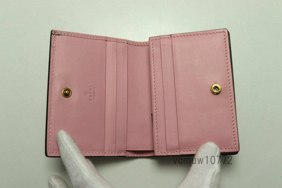 近年モデル希少美中古■GUCCI ストロベリー GGスプリーム レザー 2つ折り財布 グッチ■0404ab25312の画像4