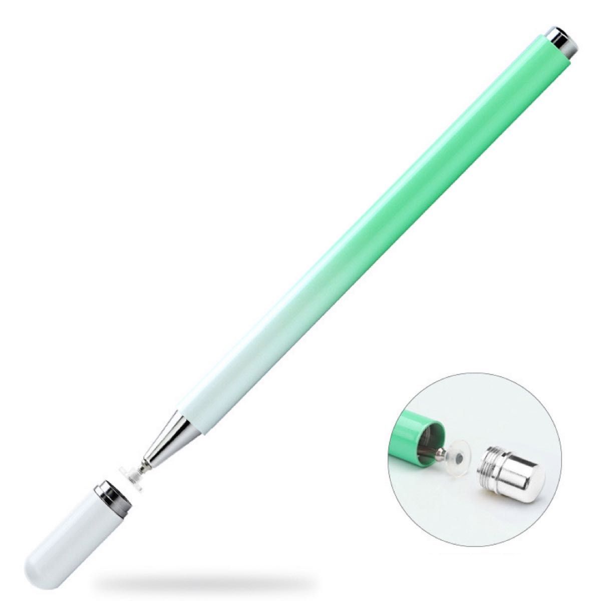 グリーンホワイト　緑色　高感度 スタイラスペン タッチペン iPhone iPad スマホ タブレット 充電不要