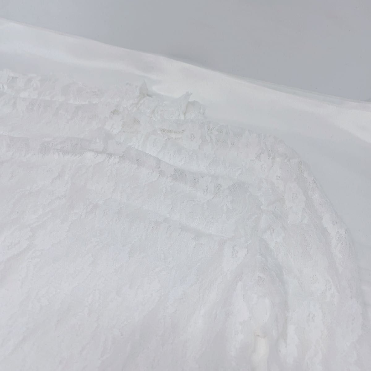 XL 白 ホワイト 花柄 シアー シースルートップス  レディース レース ブラウス 長袖 韓国 ハイネック 絶妙な透け感
