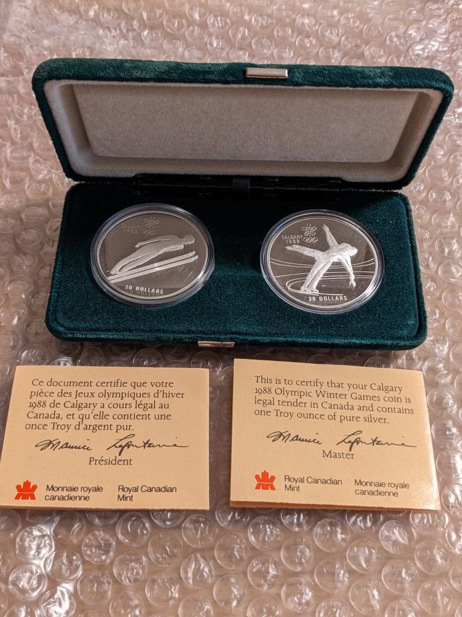 1988年カナダカルガリー冬季オリンピック記念銀貨 20ドル銀貨2枚 1988年カナダカルガリー冬季オリンピック記念銀貨 20ドル銀貨2枚
