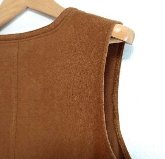 grn ベスト ジレ カジュアル メンズ トップス 前ボタン 刺繍  ロゴ　春 夏　COTTON100％　ブラウン L 綿