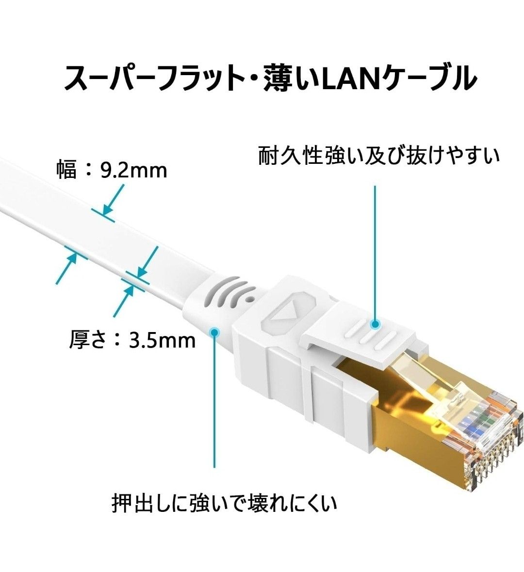 LANケーブル CAT8 高速通信 フラットタイプ ホワイト