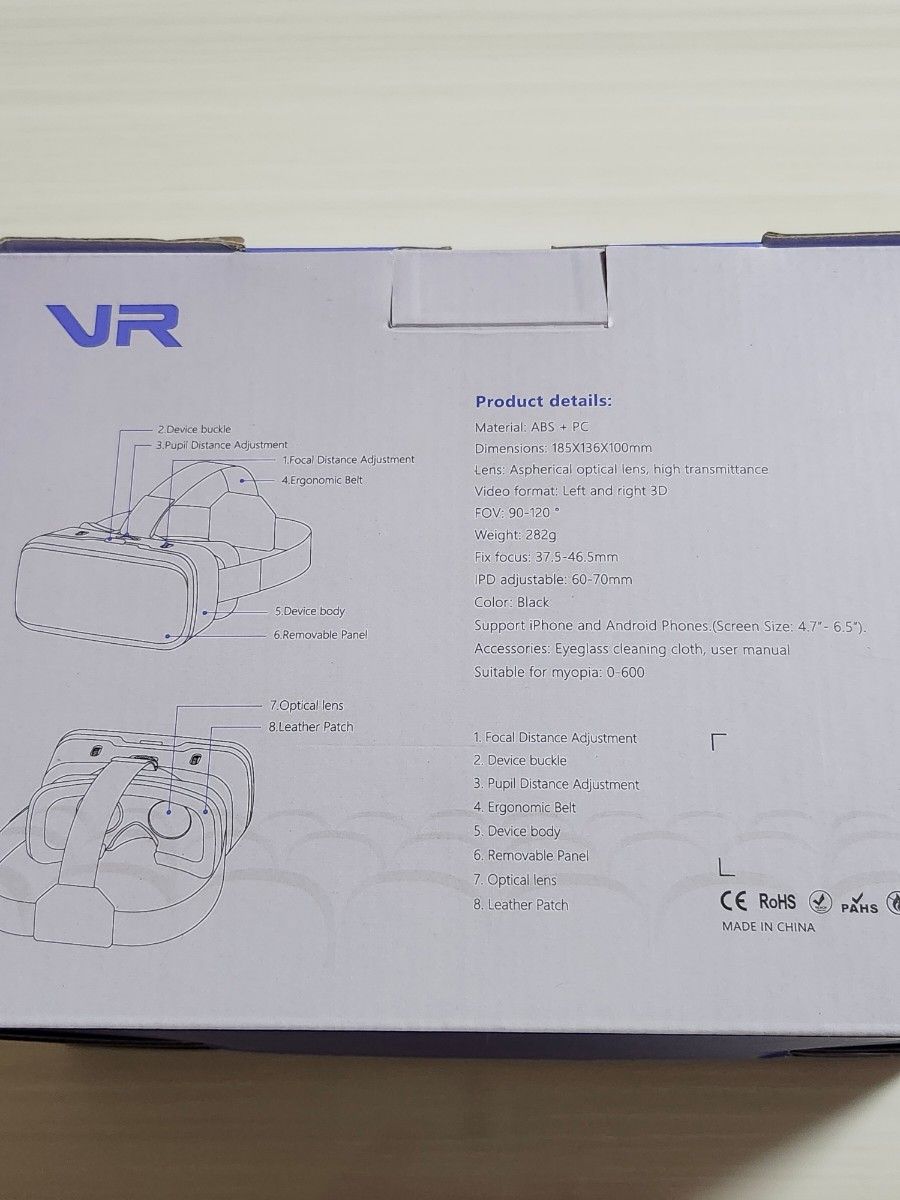 1点限り！ VR スマホ用 VRゴーグル 非球面光学レンズ ブルーライトカット  日本語説明書付