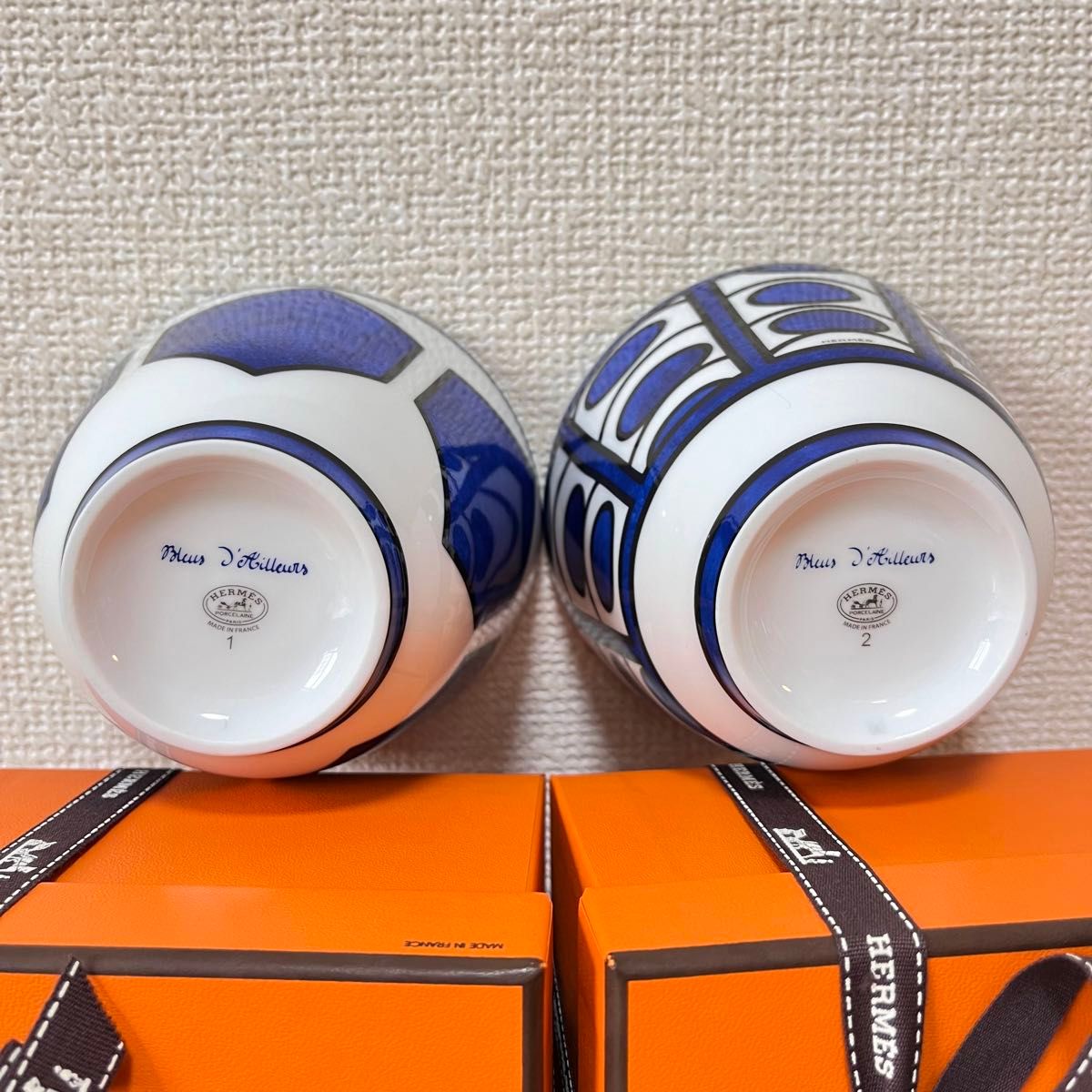 エルメスブルーダイユールラージボウル2個セット箱付き エルメスブルーダイユールラージボウル2個セット箱付き
