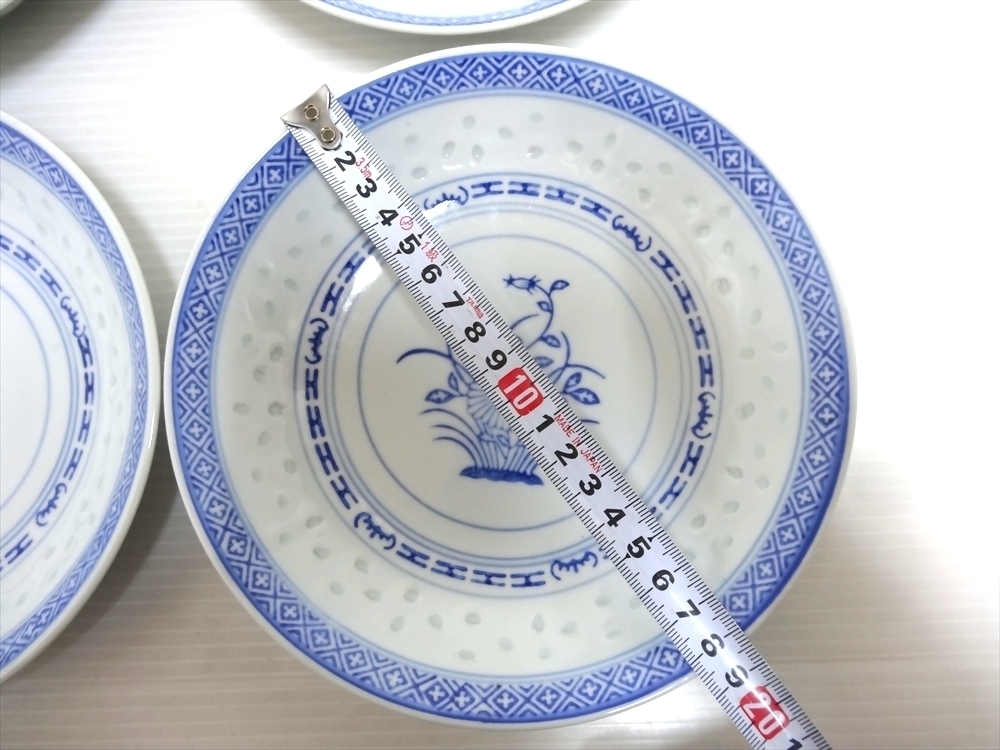 中国 景徳鎮 蛍焼 青花 丸平皿 18㎝ 6枚・丸深皿 直径18㎝ 6枚 ホタル焼 中華料理の画像8