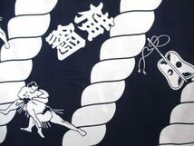 【日本製】日本の国技「相撲」柄　紺/白　浴衣　L_画像3