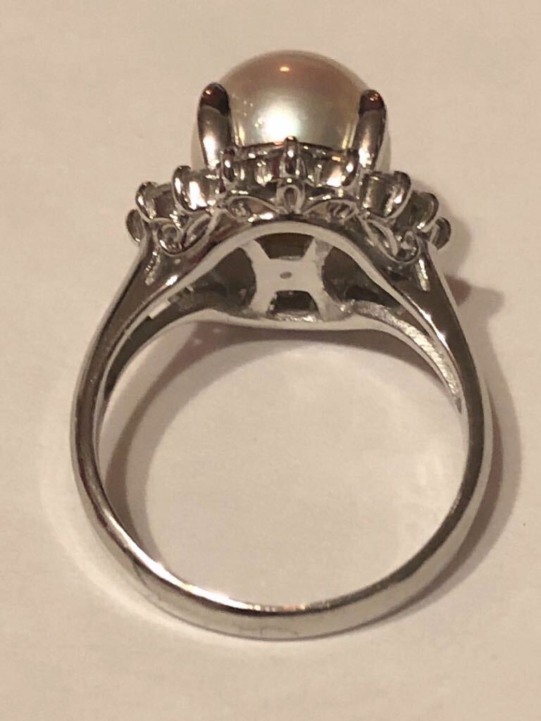 pt900 大きな真珠 指輪 小さいダイヤつき プラチナ パール リング サイズ不明の画像4