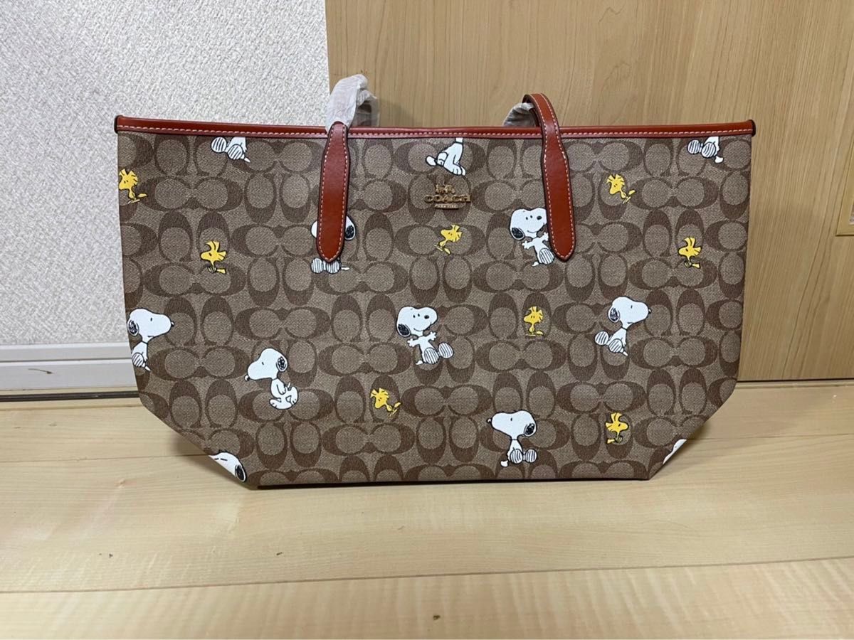 スヌーピー  コラボ　COACH トート CF166 ウッドストック　レッド