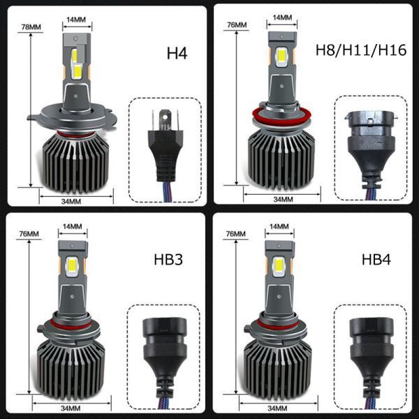 12V/24V LED ヘッドライト フォグランプ 1年保証 H4/H8/H9/H11/H16/HB3/HB4 40000lm 6000K 120W 車検対応 トラック対応 2本1セット N607-09の画像10