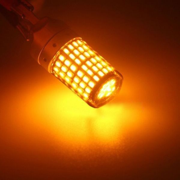 LED S25 シングル 180° 平行ピン ウインカーバルブ オレンジ色 ハイフラ防止 144灯 抵抗内蔵 4個セット N520の画像3