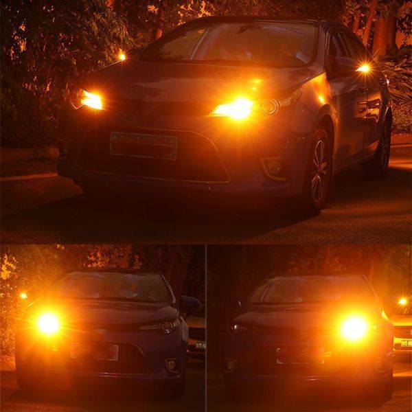 LED S25 シングル 180° 平行ピン ウインカーバルブ オレンジ色 ハイフラ防止 144灯 抵抗内蔵 4個セット N520の画像5