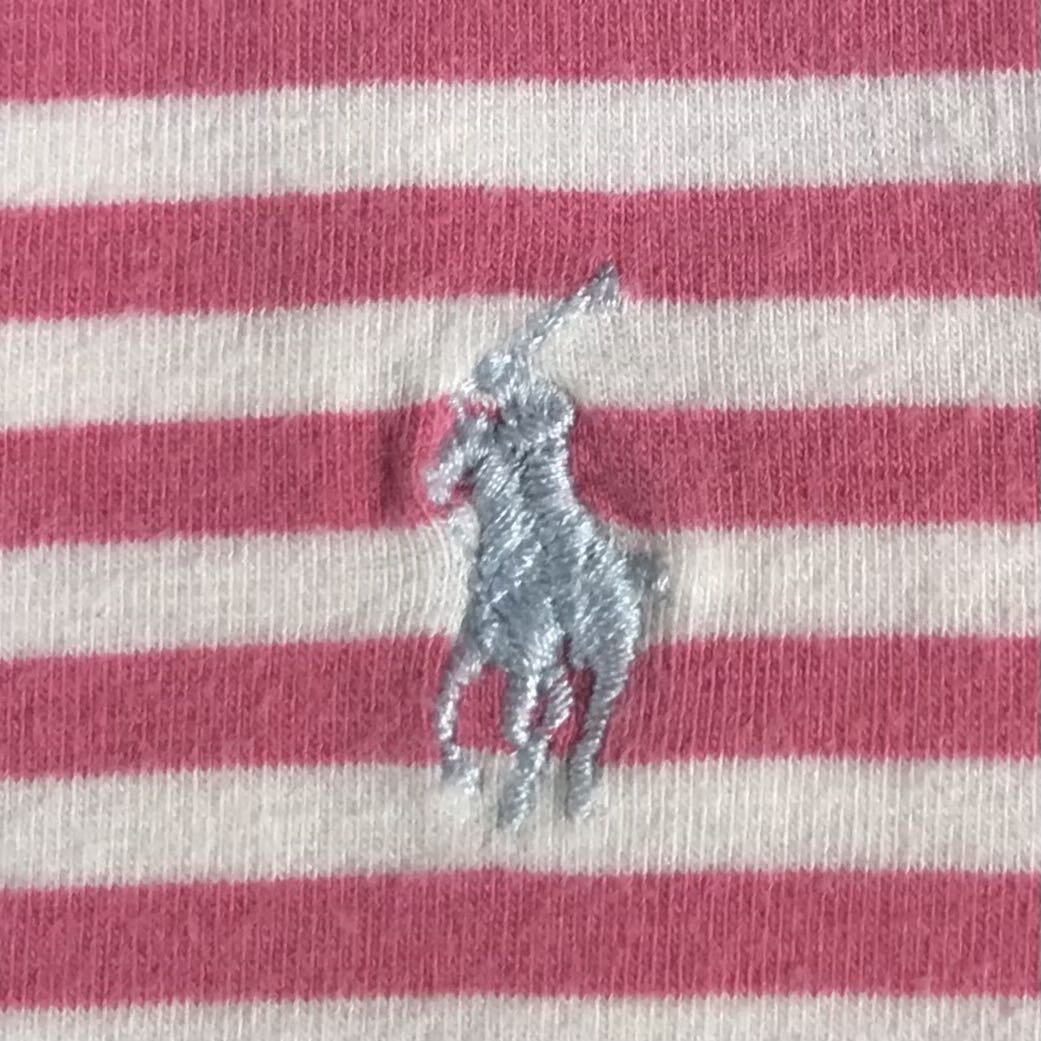 RALPH LAUREN ラルフローレン ワンピース L ピンク×ホワイト ボーダー柄 ノースリーブ ミニ 膝丈 刺繍ポニー_画像4