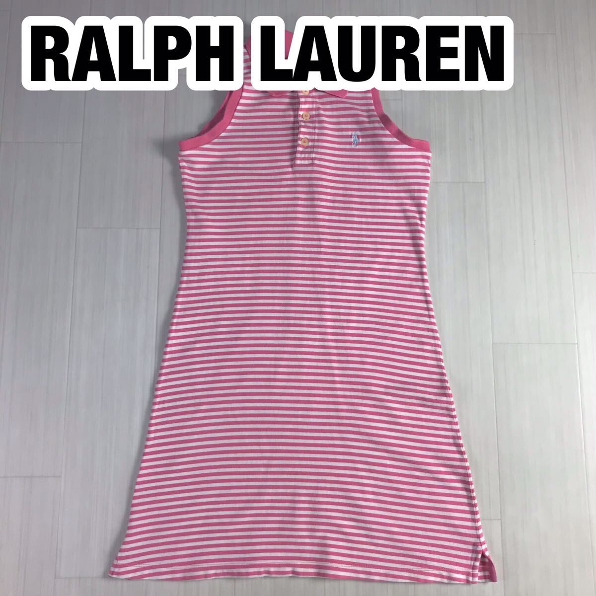 RALPH LAUREN Ralph Lauren One-piece L розовый × белый окантовка рисунок безрукавка Mini колени длина вышивка po колено 