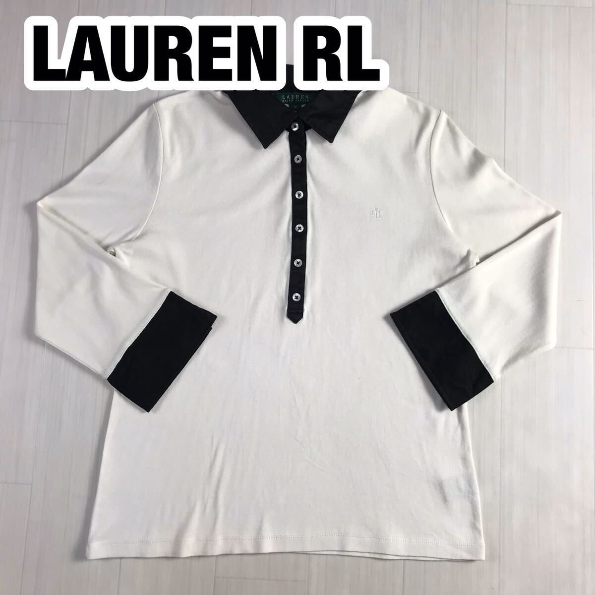 LAUREN RALPH LAUREN ローレンラルフローレン 長袖ポロシャツ レディースサイズ M オフホワイト_画像1