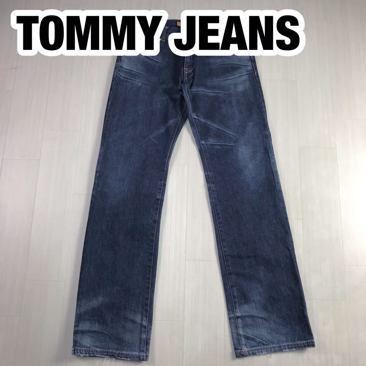 TOMMY JEANS トミージーンズ デニムパンツ S/P インディゴブルー ダメージジーンズ フラッグプリント デカボタン 刻印タグ ビッグロゴ_画像1