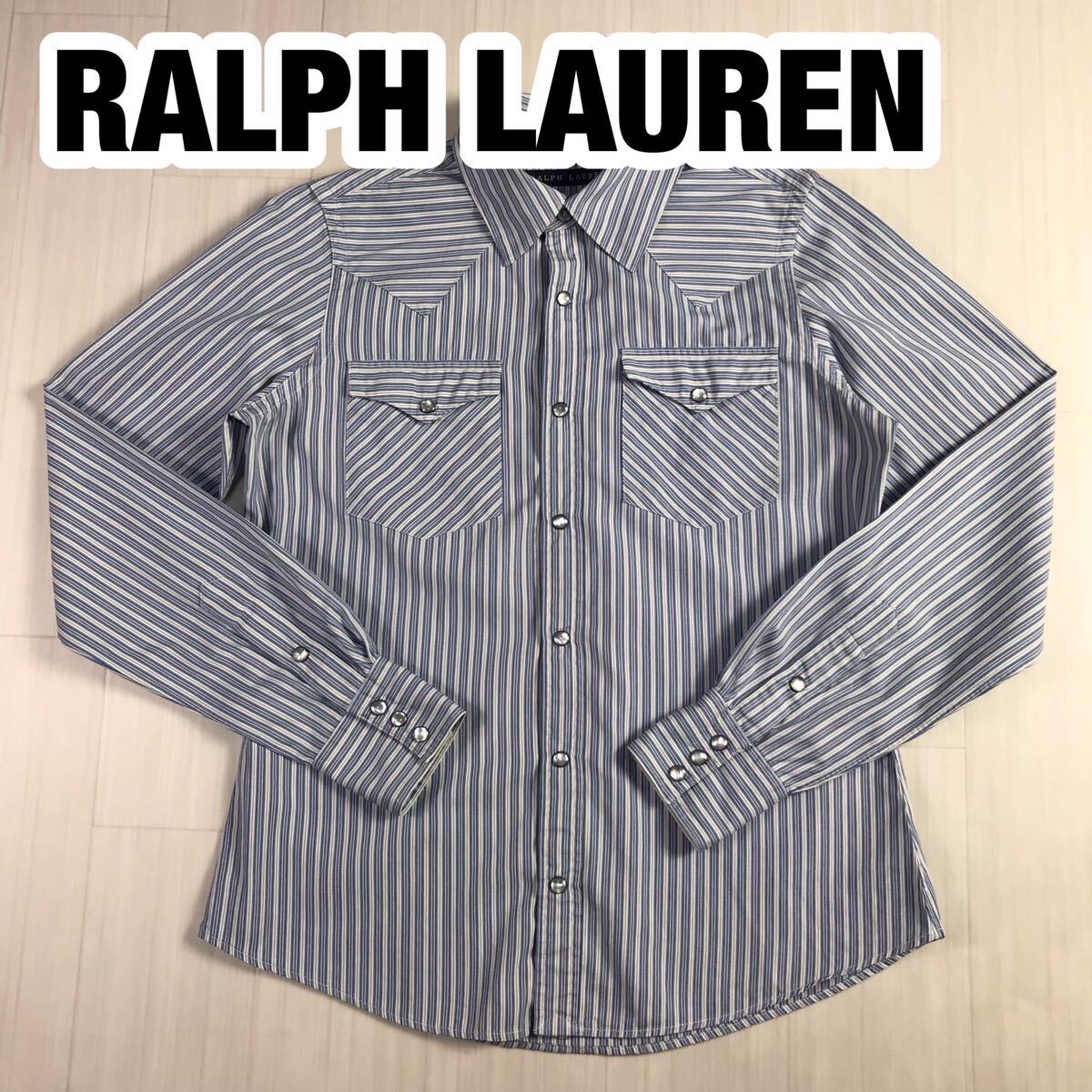 RALPH LAUREN ラルフローレン 長袖シャツ 9 ストライプ ブルー×ホワイト デザインシャツ スナップボタン_画像1