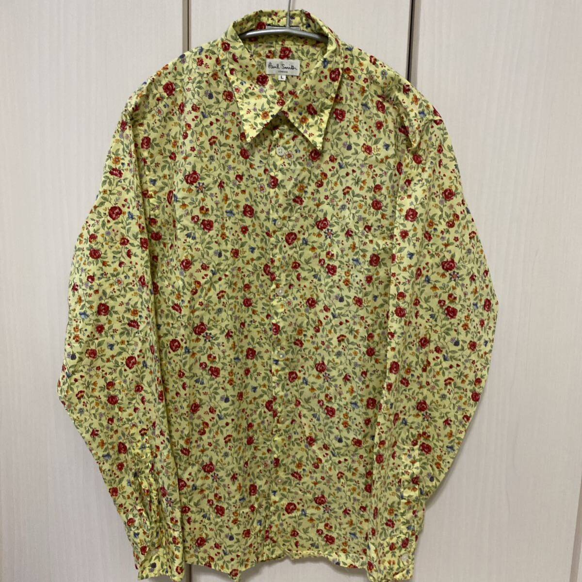 ポールスミス PaulSmith 花柄シャツ レトロフラワープリント イエロー Lサイズ 長袖シャツの画像2