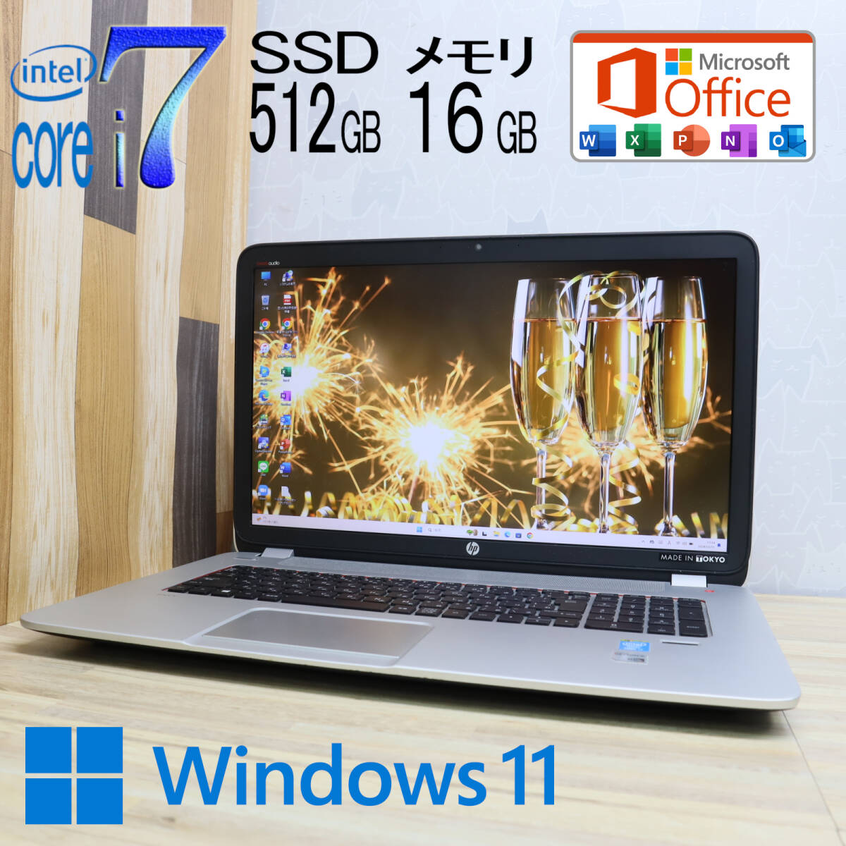 ★美品 最上級4世代4コアi7！新品SSD512GB メモリ16GB★ENVY 17 Core i7-4700MQ Webカメラ Win11 MS Office2019 Home&Business★P68856の画像1