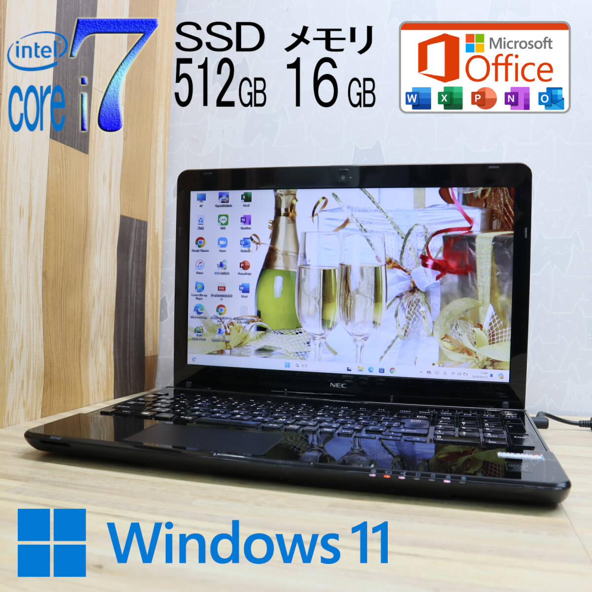 ★美品 最上級4世代4コアi7！新品SSD512GB メモリ16GB★LS350/R Core i7-4702MQ Webカメラ Win11 MS Office2019 Home&Business★P68167_画像1