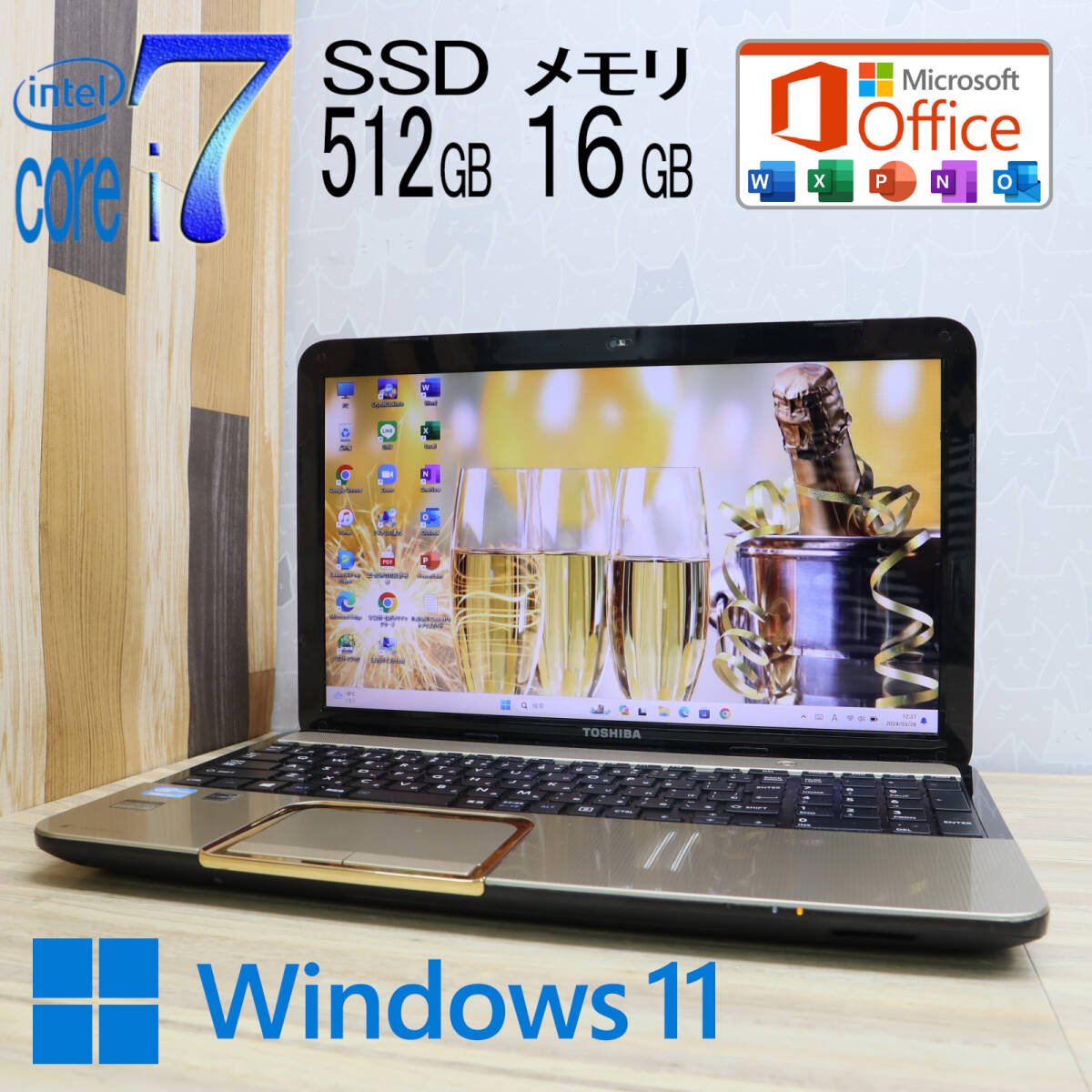 ★美品 最上級4コアi7！新品SSD512GB メモリ16GB★T552/58HK Core i7-3630QM Webカメラ Win11 MS Office2019 Home&Business★P69097_画像1