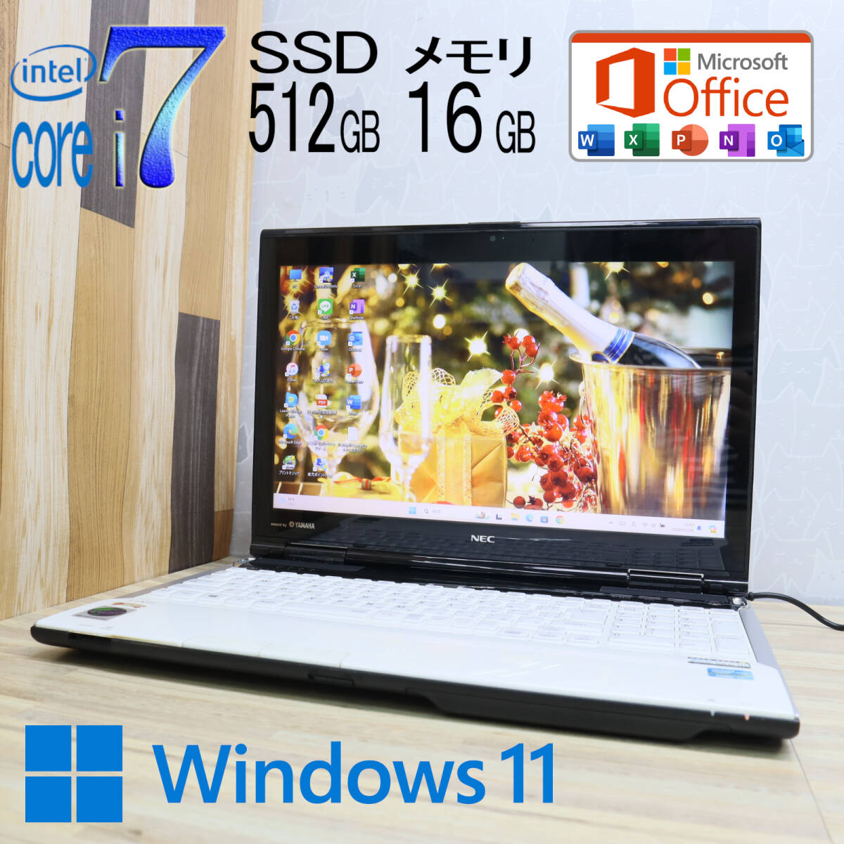 ★中古PC 最上級4コアi7！新品SSD512GB メモリ16GB★LL750/L Core i7-3630QM Webカメラ Win11 MS Office2019 Home&Business★P69069の画像1