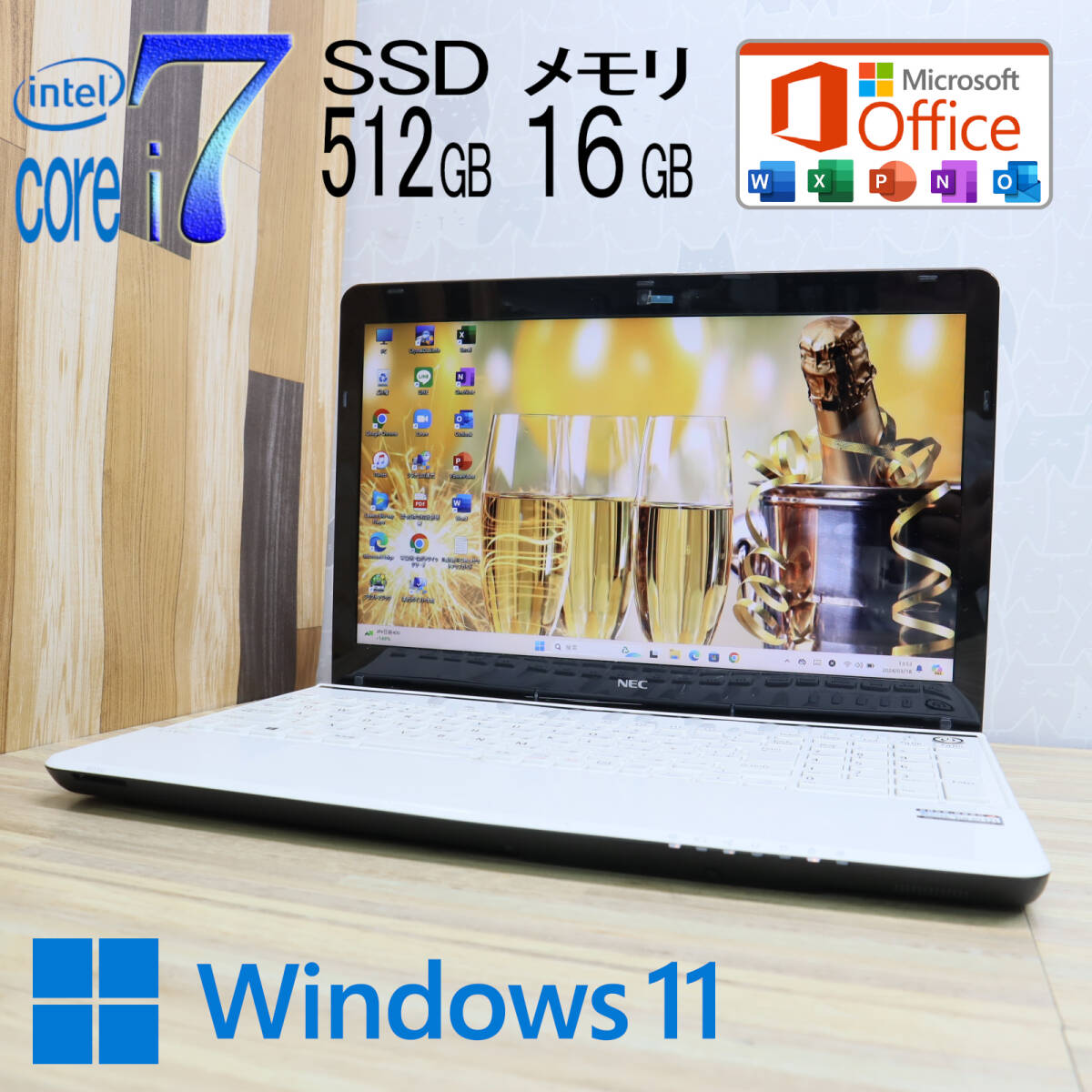 ★超美品 最上級4コアi7！新品SSD512GB メモリ16GB★LS350M Core i7-3610QM Webカメラ Win11 MS Office2019 Home&Business★P68710の画像1