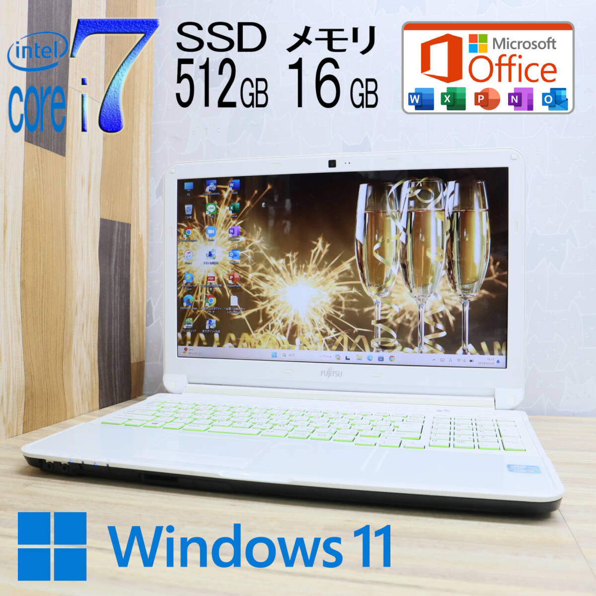 ★超美品 最上級4コアi7！新品SSD512GB メモリ16GB★AH53/J Core i7-2670QM Webカメラ Win11 MS Office2019 Home&Business★P69082の画像1