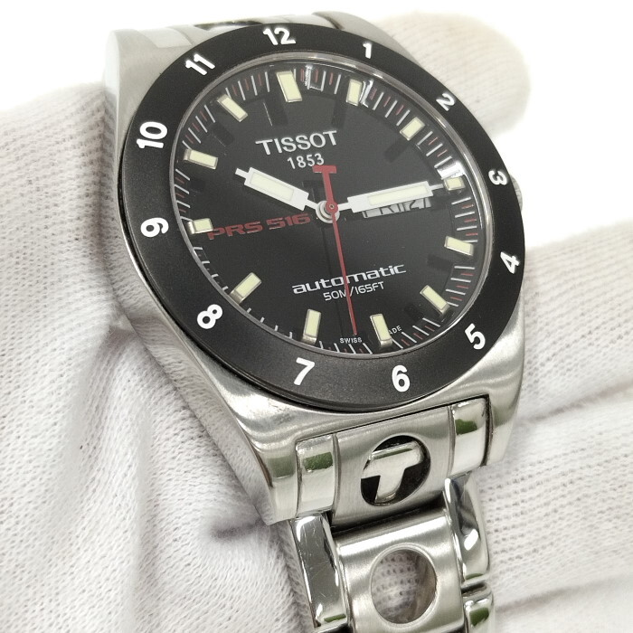 TISSOT PRS516 シルバー メンズ 腕時計 ブラック文字盤 自動巻き デイデイト 中古[ne]35u [jgg]_画像8