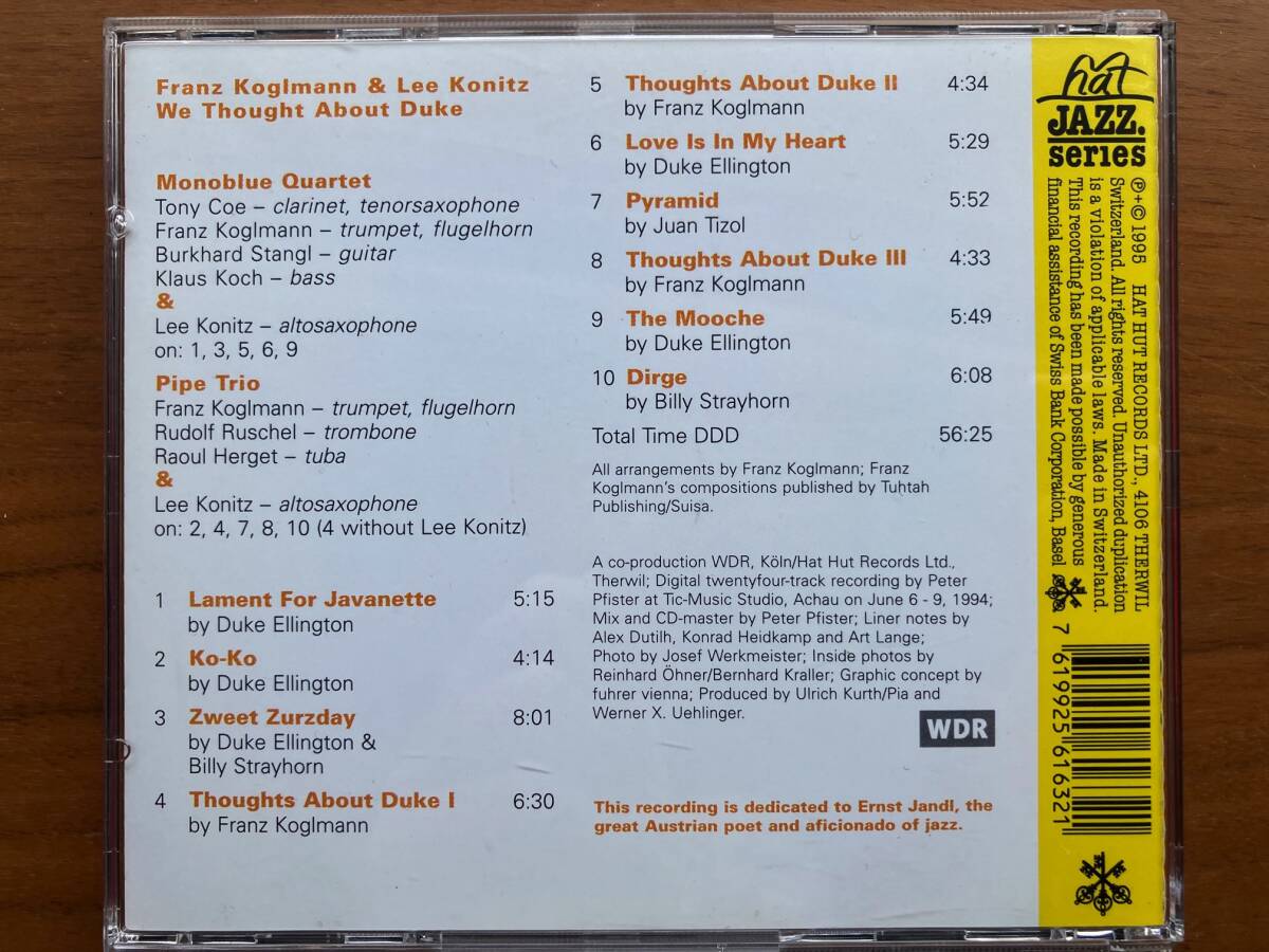 美品 Franz Koglmann & Lee Konitz WE THOUGHT ABOUT DUKE CD with Tony Coe, Burkhard Stangl... / Avant-Garde Jazz, Modern Creative_画像4