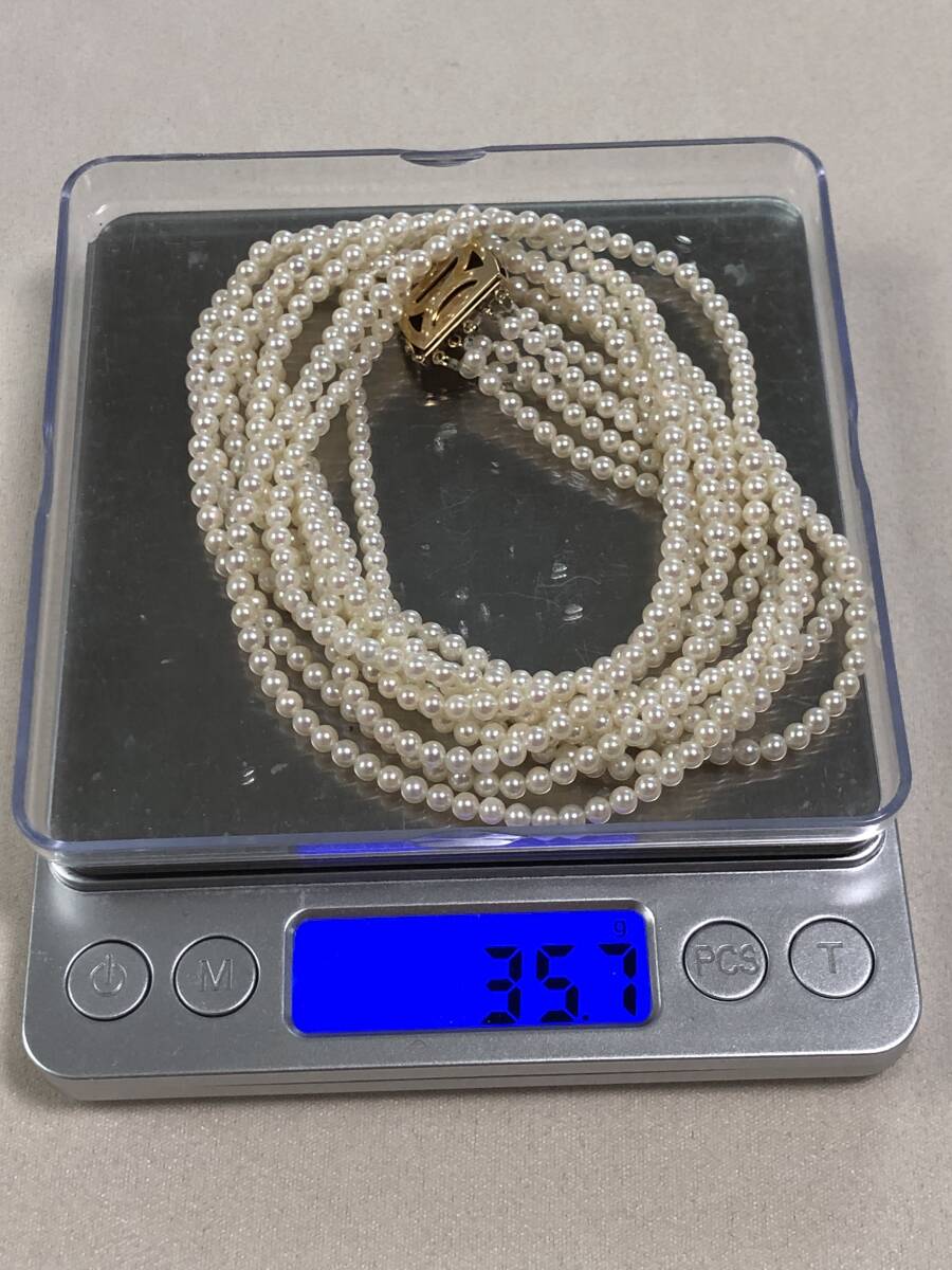 JY450-3-3【真珠】パール　ネックレス　5連　ピンク系　ラウンド系　MAX3.3㎜　約40cm　K14　35.7ｇ　ジュエリー　返品不可
