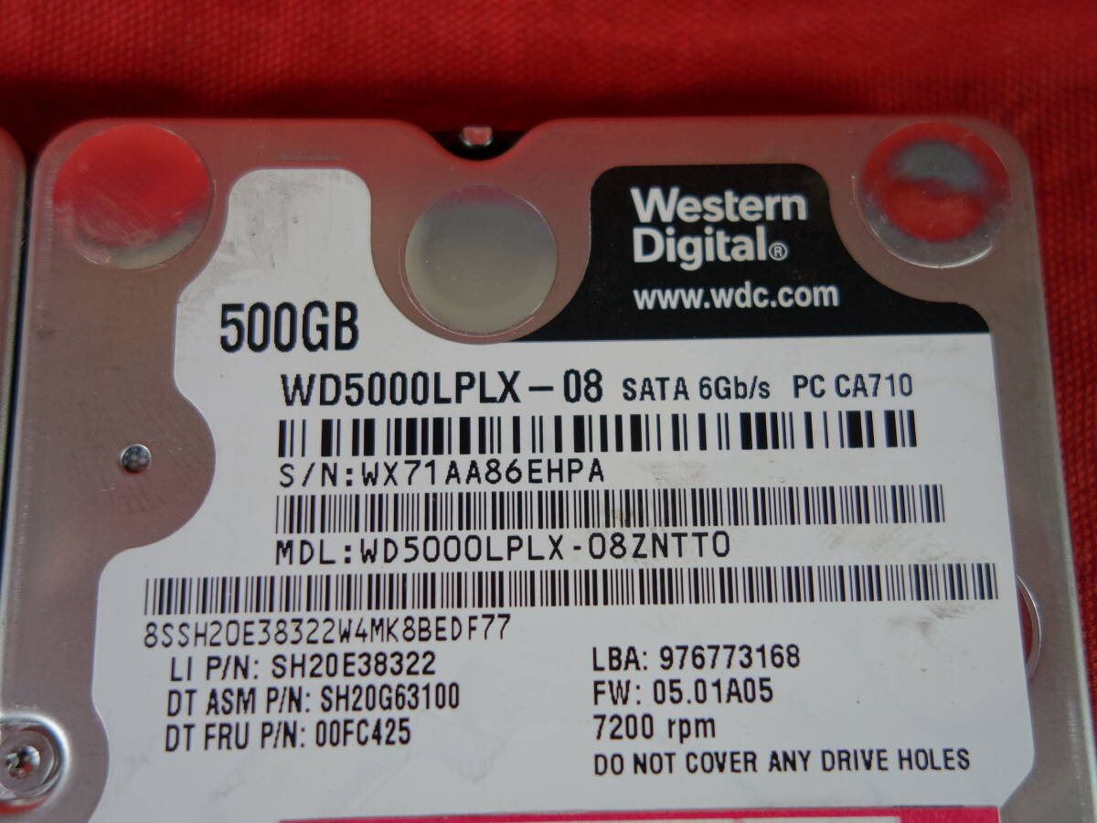 WD Black　WD5000LPLX-08 【500GBx5】 中古 SATA 2.5インチ 7mm厚 内蔵ハードディスク　10000時間以内/レターパック 【10日間保証】 複数1_画像3