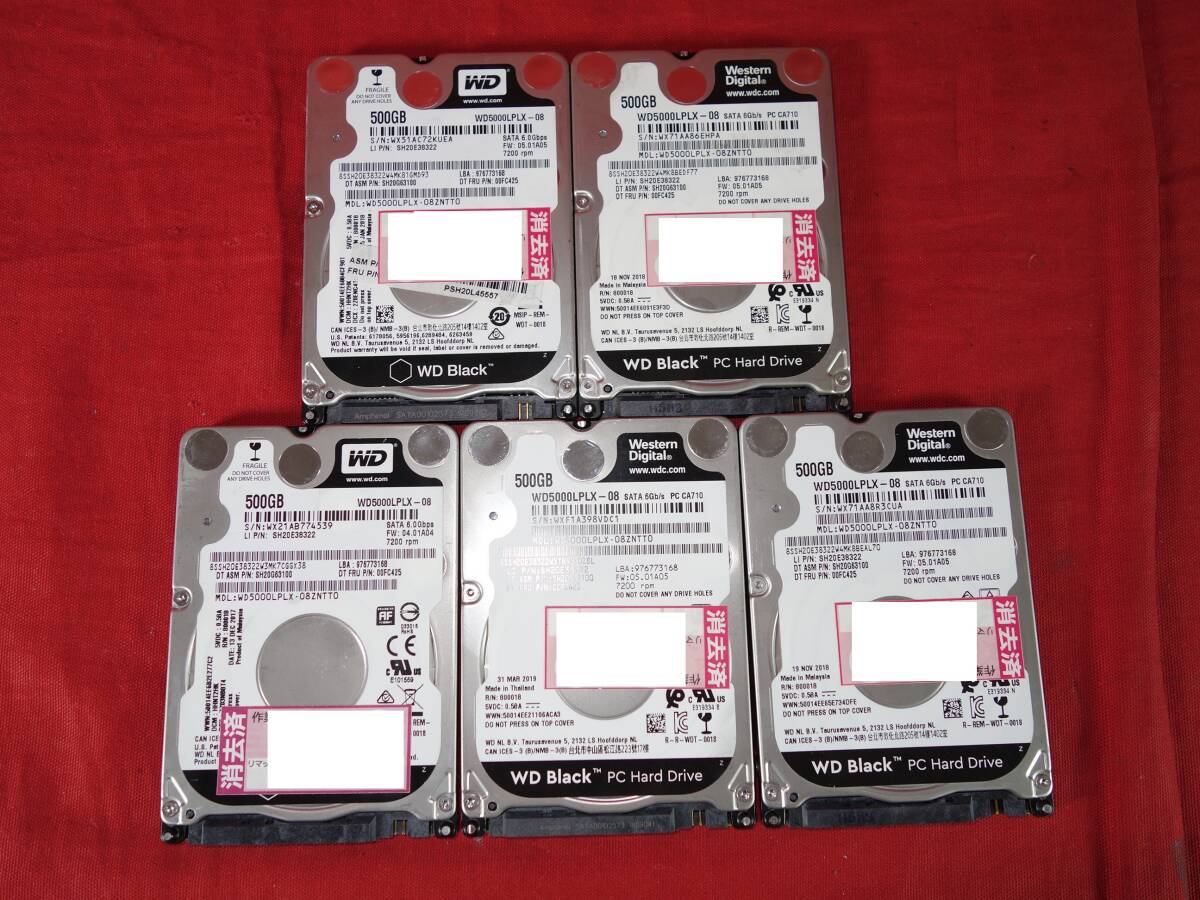 WD Black　WD5000LPLX-08 【500GBx5】 中古 SATA 2.5インチ 7mm厚 内蔵ハードディスク　10000時間以内/レターパック 【10日間保証】 複数6_画像1