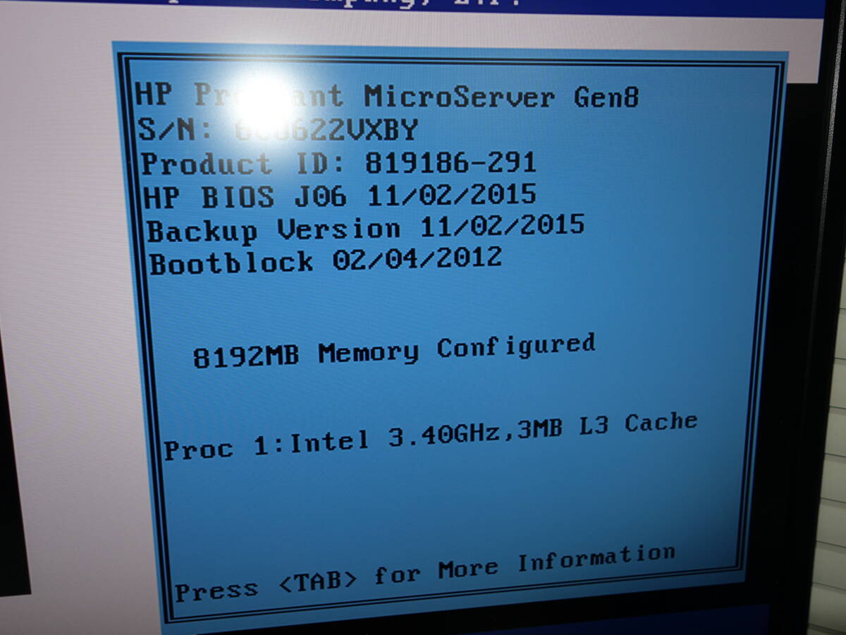 HP ProLiant MicroServer Gen8 【Core i3-3240】 【BIOS確認済】 メモリ8GB/HDDなし 中古 サーバ 【ジャンク】の画像7