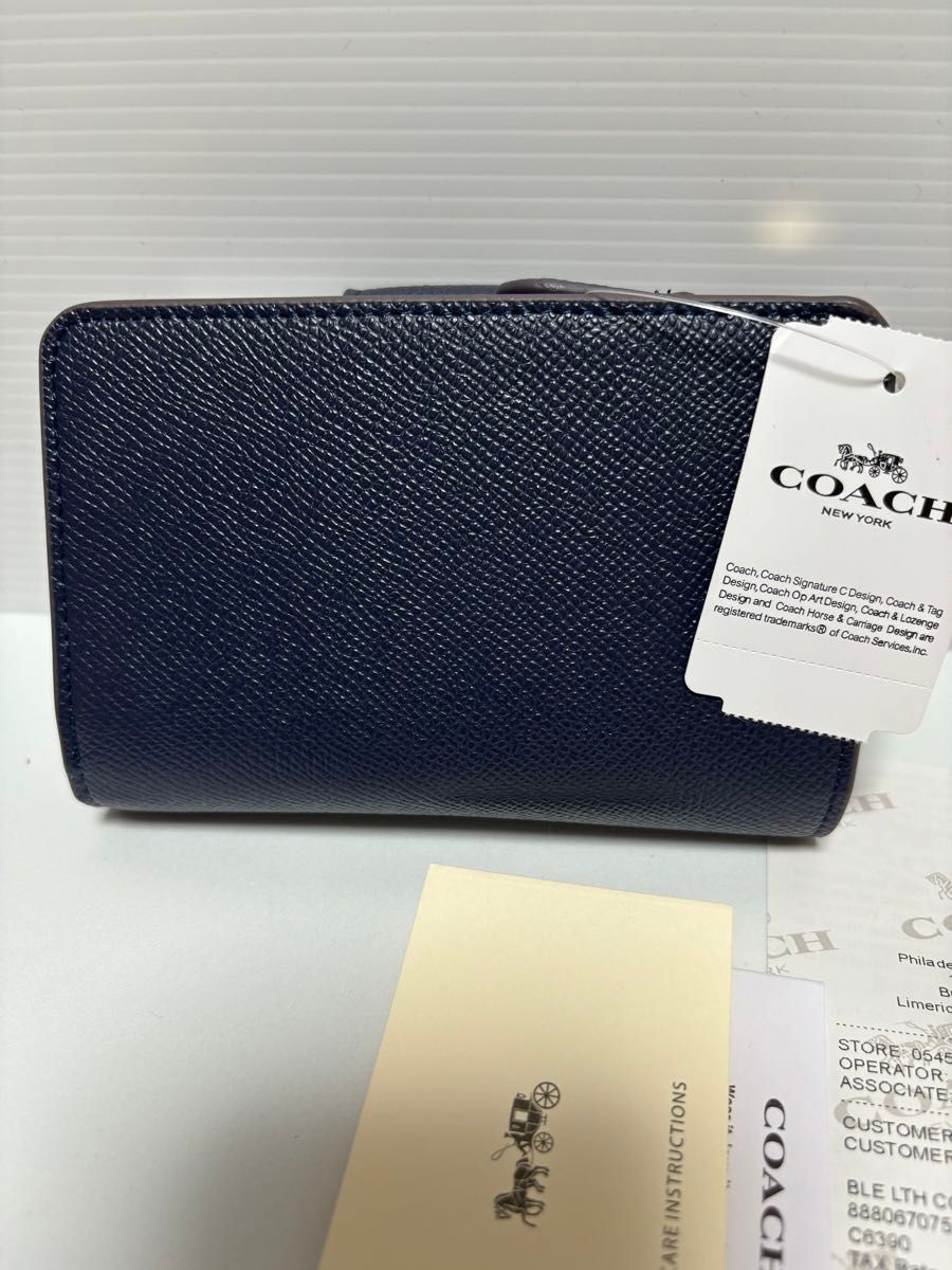 新品　コーチ　二つ折り財布　ネイビー　ブルー　未使用品　C6390 希少色　coach