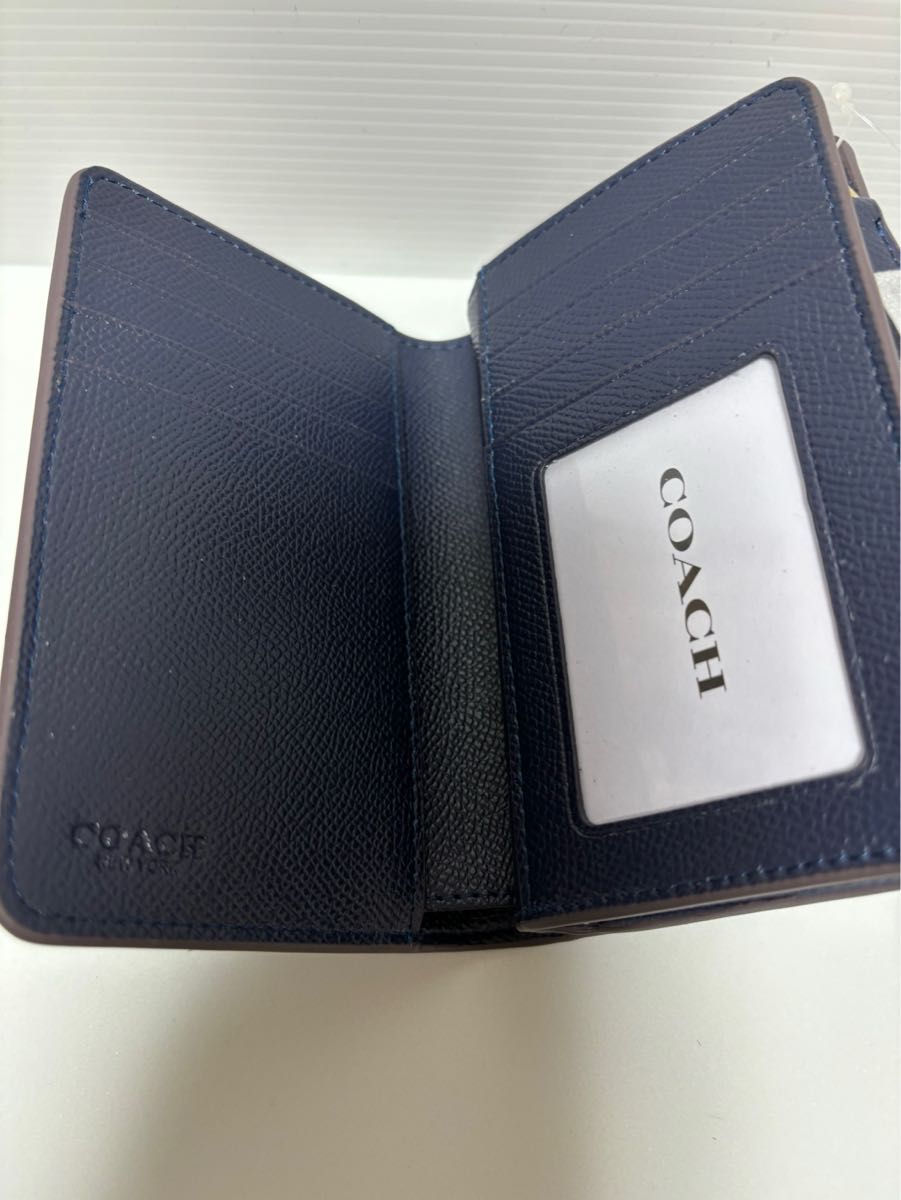 新品　コーチ　二つ折り財布　ネイビー　ブルー　未使用品　C6390 希少色　coach