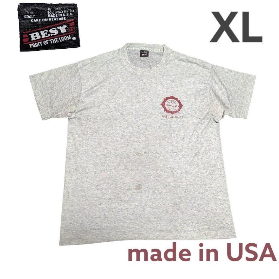 90sUSA製フルーツオブザルームプリントグレーTシャツ半袖XLシングルステッチsws0223wn7アメリカ製_画像1