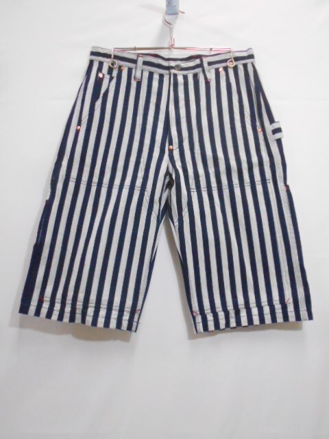 71 送80サ 0424$D21 SAMURAI JEANS サムライジーンズ サムライ自動車倶楽部 ヒッコリー ショートパンツ SM255DX-HBHC 日本製 サイズ32 中古