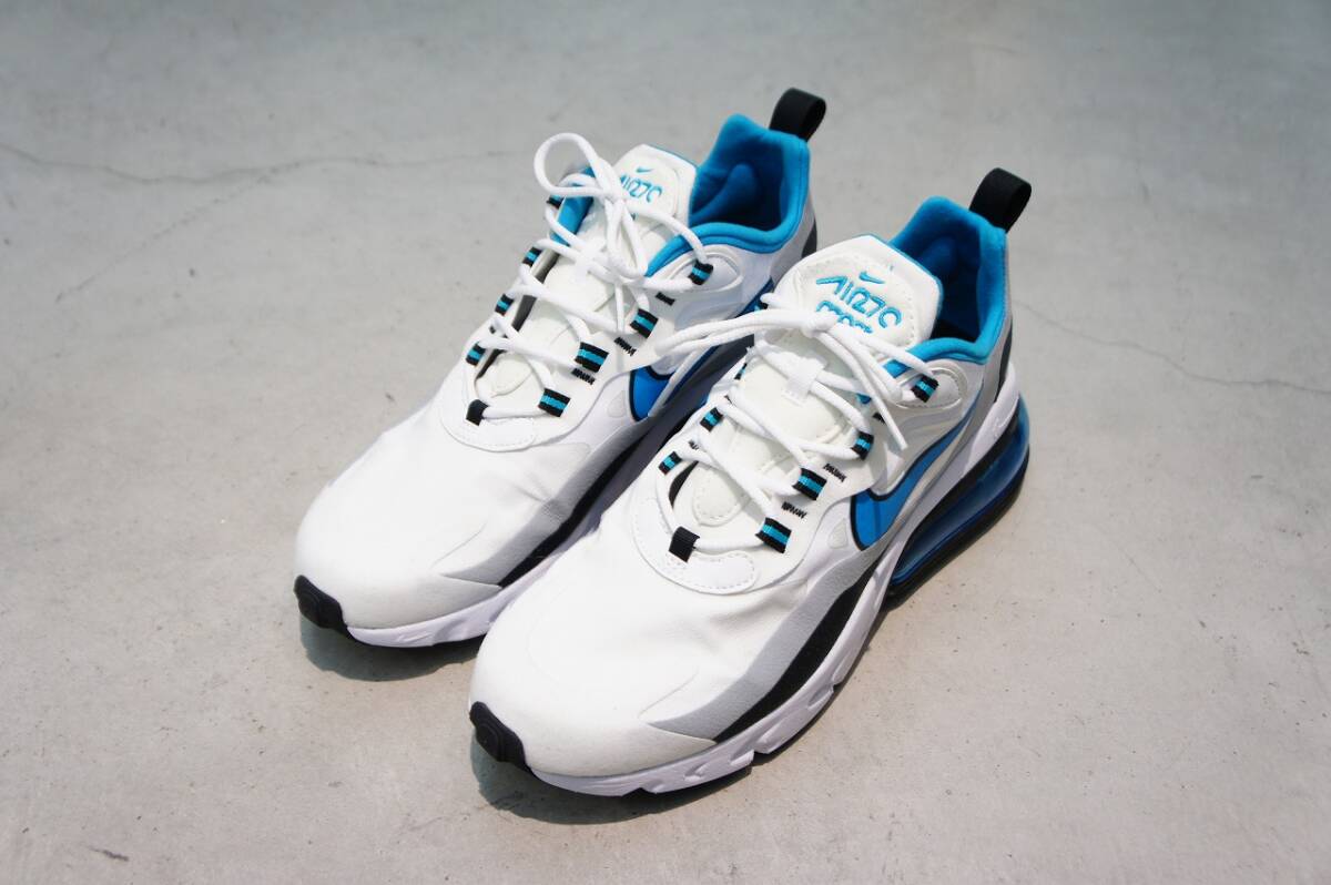 美品 NIKE ナイキ AIR MAX 270 REACT エアマックス 270 リアクト ハイテク ローカット スニーカー CT1280-101 白青 26.5cm 本物 331O_画像1