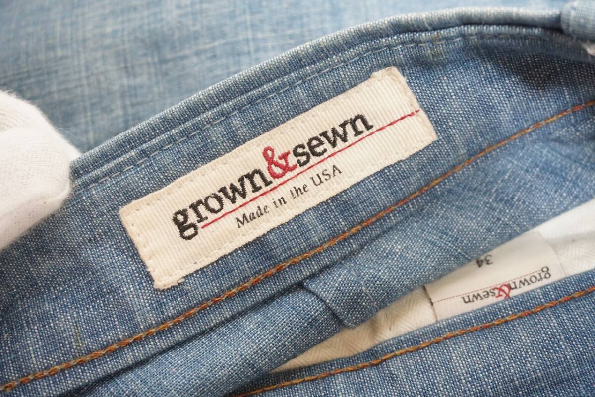 正規 GROWN&SEWN グロウン＆ソーン デニム ショート ハーフ パンツ ショーツ 青 サイズ34 本物 903N_画像7