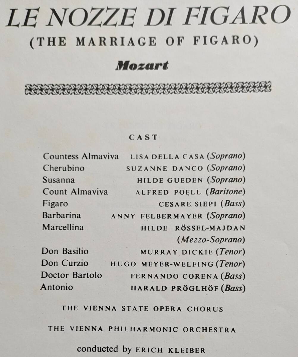 初期輸入LP盤 シエピ,ギューデン,デラ・カーサ,ペル&ダンコ/エーリッヒ・クライバー/Wiener Phil Mozart「フィガロの結婚」(4LP)の画像2