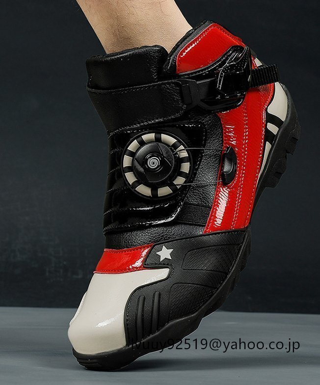オートバイ ブーツ バイク用靴 バイクブーツ ライディングシューズ 保護 メンズ カジュアル 反射 通気性 耐磨耗性 滑り止め レッド 23.5cm_画像5