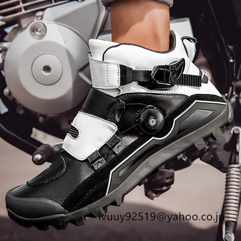 新品 オートバイ用 ライディングシューズ メンズ バイクシューズ バイク用 スニーカー 靴 耐衝撃 通気性 耐磨耗性 滑り止め 黒×白 26cm_画像2